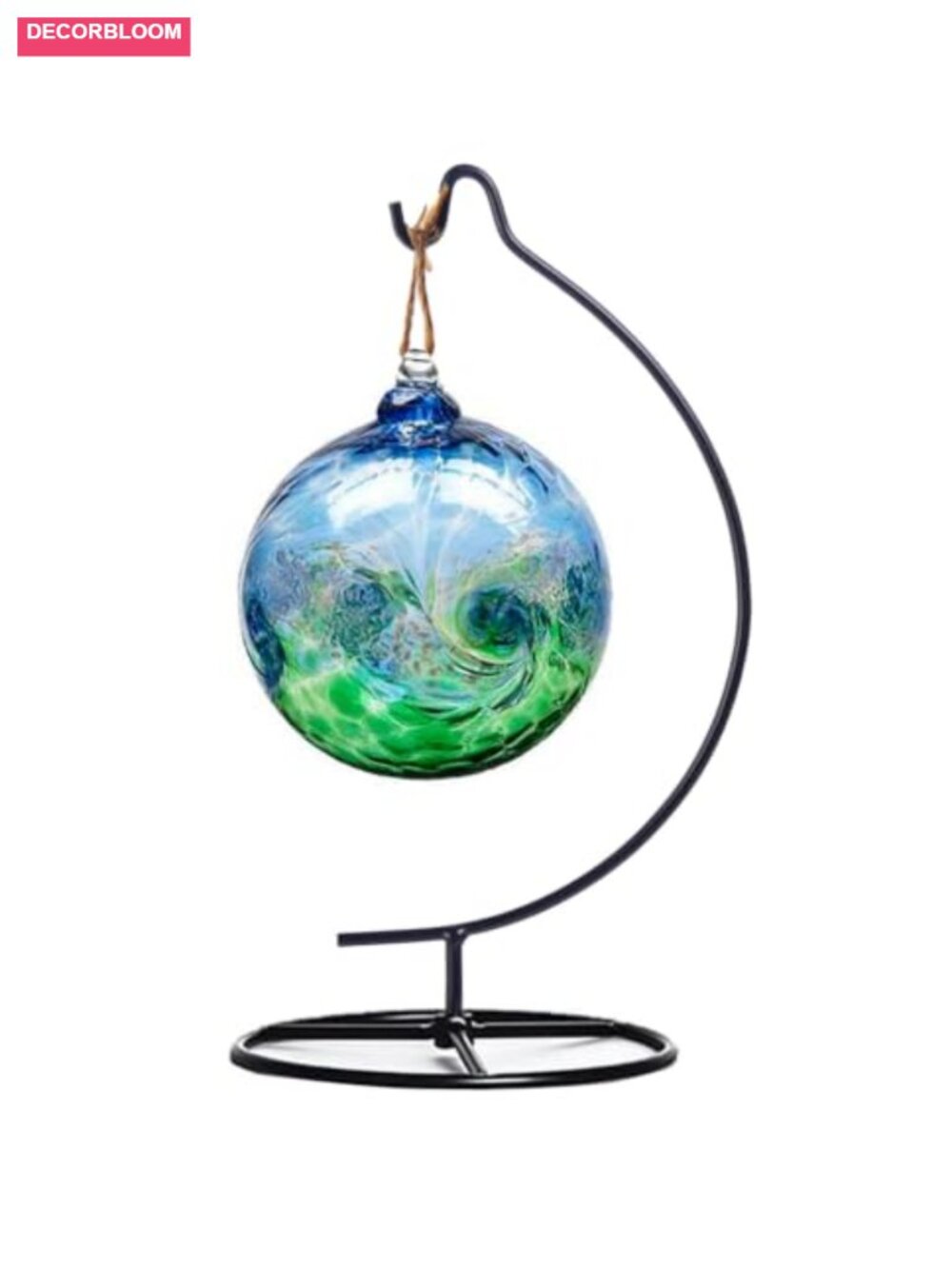 Iron Ornament Display Stand 11" Wooden Base Hanging Plant Terrarium Holder